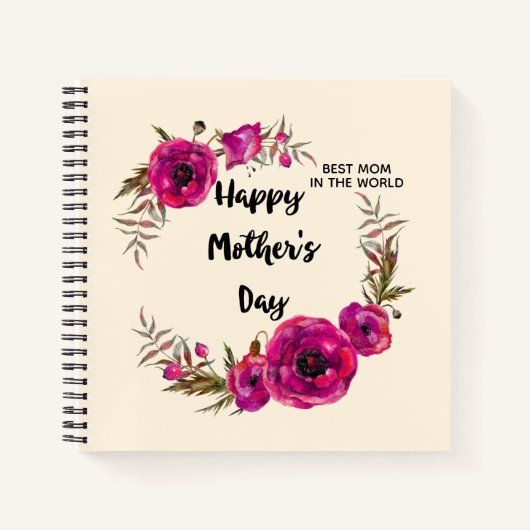 Fuchsia Poppies Blumenreath Happy Mother Day Notizblock (Vorderseite)