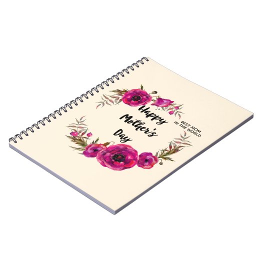 Fuchsia Poppies Blumenreath Happy Mother Day Notizblock (Linke Seite)