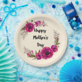 Fuchsia Poppies Blumenreath Happy Mother Day Pappteller (Party)