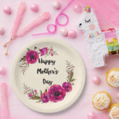 Fuchsia Poppies Blumenreath Happy Mother Day Pappteller (Party)