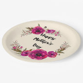 Fuchsia Poppies Blumenreath Happy Mother Day Pappteller (Schrägansicht)
