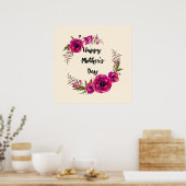 Fuchsia Poppies Blumenreath Happy Mother Day Poster (Küche)