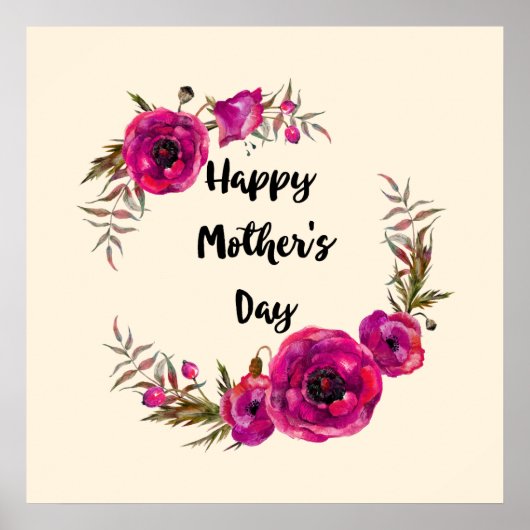 Fuchsia Poppies Blumenreath Happy Mother Day Poster (Vorne)
