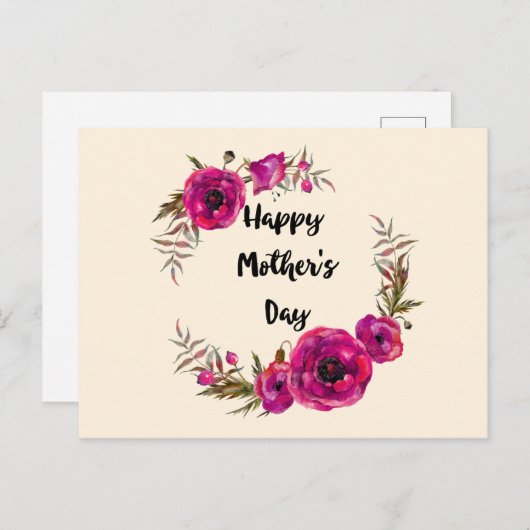 Fuchsia Poppies Blumenreath Happy Mother Day Postkarte (Vorne/Hinten)