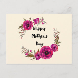 Fuchsia Poppies Blumenreath Happy Mother Day Postkarte