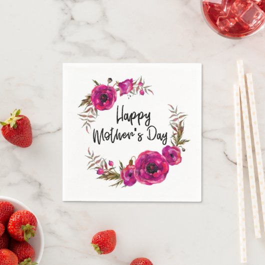Fuchsia Poppies Blumenreath Happy Mother Day Serviette (Beispiel)