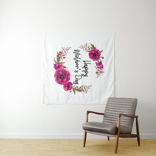 Fuchsia Poppies Blumenreath Happy Mother Day Wandteppich (Beispiel (Horizontal))