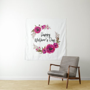 Fuchsia Poppies Blumenreath Happy Mother Day Wandteppich