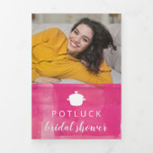 Fuchsia Potluck Brautparty mit Rezept Card Dreifach Gefaltete Einladung (Cover)