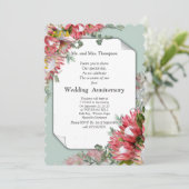 Fuchsia Protea Blume Bouquets Jahrestag Einladung (Stehend Vorderseite)