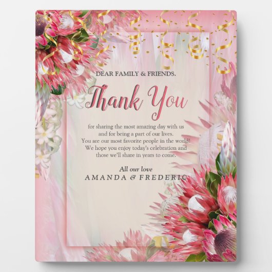 Fuchsia Protea mit Blush & Gold Ribbons Fotoplatte (Vorderseite)