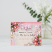 Fuchsia Protea's - Blush & Gold Ribben Verlobung Einladungspostkarte (Stehend Vorderseite)