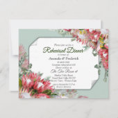 Fuchsia Protea's - Grüntöne & Gold Probe Dinner Einladung (Vorderseite)