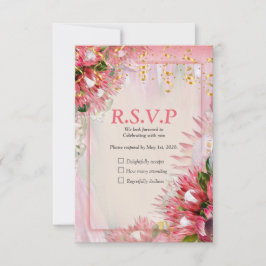 Fuchsia Protea's mit Blush & Gold Bänder RSVP Karte