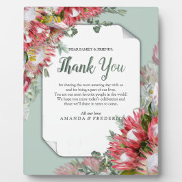 Fuchsia Protea's mit Grüntönen & Gold Ribbons Fotoplatte