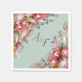 Fuchsia Protea's & Sage Green Blätter Napkins Serviette (Vorderseite)