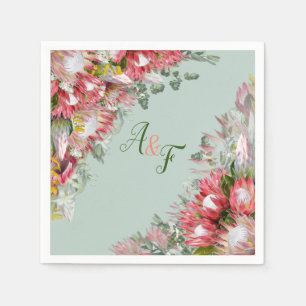 Fuchsia Protea's & Sage Green Blätter Napkins Serviette