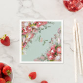 Fuchsia Protea's & Sage Green Blätter Napkins Serviette (Beispiel)