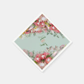 Fuchsia Protea's & Sage Green Blätter Napkins Serviette (Ecke)