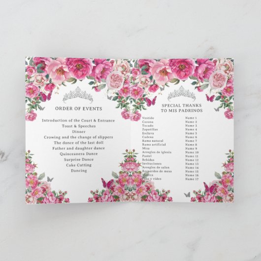 Fuchsia Quinceanera Padrinos Church Events Program Programm (Innenseite)