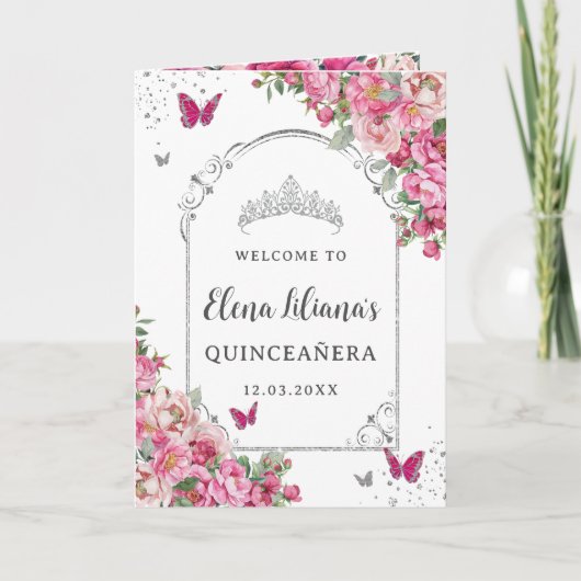 Fuchsia Quinceanera Padrinos Church Events Program Programm (Vorderseite)