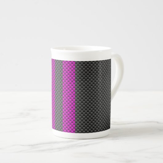 Fuchsia Racing Stripes im Carbon Fibre Style Porzellantasse (Vorderseite Rechts)