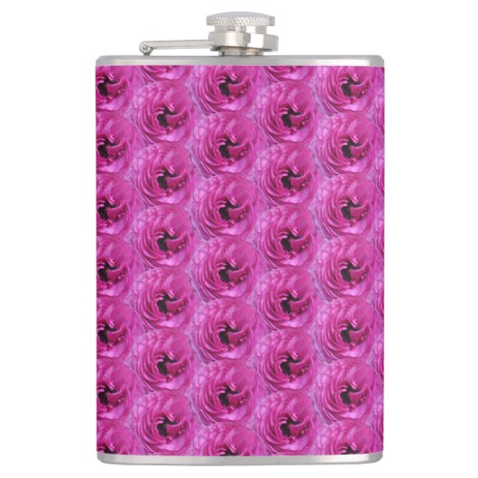 Fuchsia Ranunculus - Modernes Blumendesign Flachmann (Vorderseite)