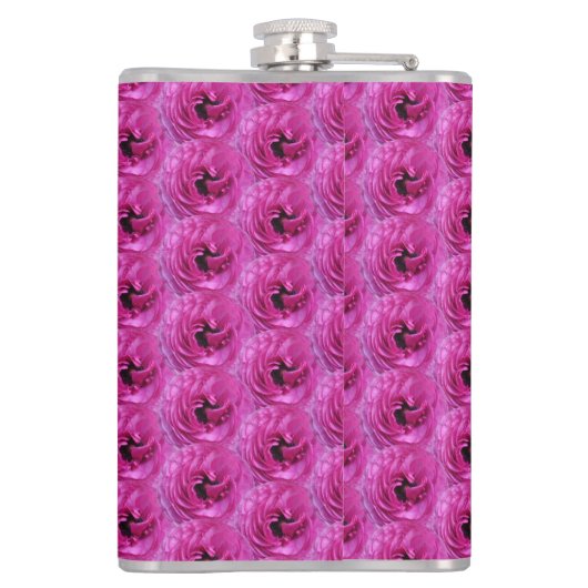 Fuchsia Ranunculus - Modernes Blumendesign Flachmann (Rückseite)