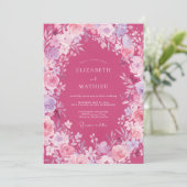 Fuchsia-Ranunculus-Sage-Hochzeit Einladung (Stehend Vorderseite)