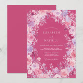 Fuchsia-Ranunculus-Sage-Hochzeit Einladung (Vorne/Hinten)