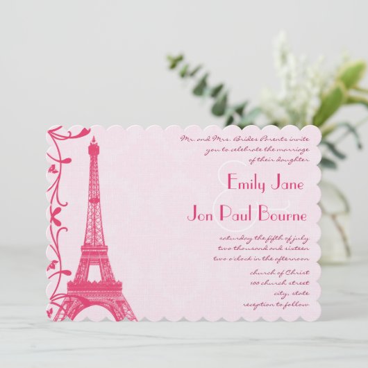 Fuchsia Raspberry Eiffel Tower Einladung zur Hochz (Stehend Vorderseite)