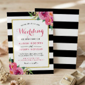 Fuchsia Raspberry Floral Stripes Moderne Hochzeit Einladung