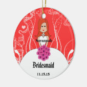 Fuchsia Red Head Wedding Gown Bridesmaid Ornament (Links)