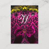 FUCHSIA RIBBON BLACK GOLD YELLOW DAMASK MONOGRAMM VISITENKARTE (Rückseite)