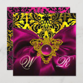 FUCHSIA RIBBON GOLD CELTIC HERZ DAMASK MONOGRAMM EINLADUNG (Vorne/Hinten)