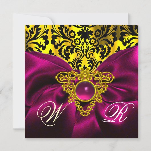 FUCHSIA RIBBON GOLD CELTIC HERZ DAMASK MONOGRAMM EINLADUNG (Vorderseite)