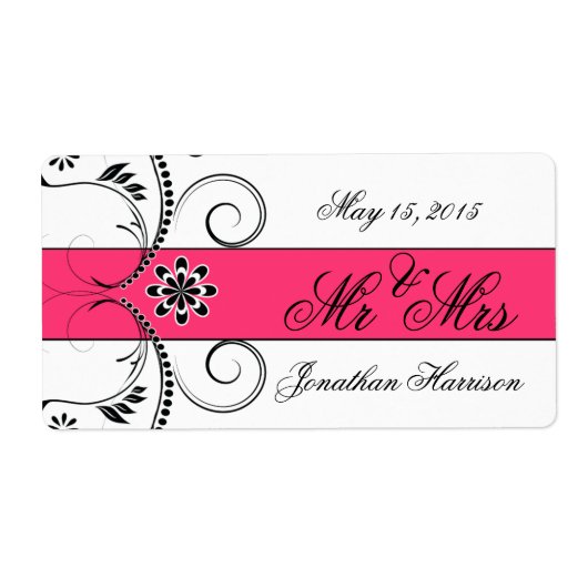 Fuchsia Ribbon Wedding Mr. Water Bottle Labels (Vorne)