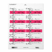Fuchsia Ribbon Wedding Mr. Water Bottle Labels (Vorne)