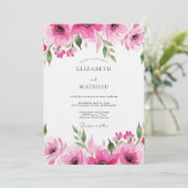 Fuchsia Romantic Bloom Wedding Einladung (Stehend Vorderseite)