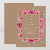 Fuchsia Romantische Hochzeitsblumen Einladung (Vorne/Hinten)