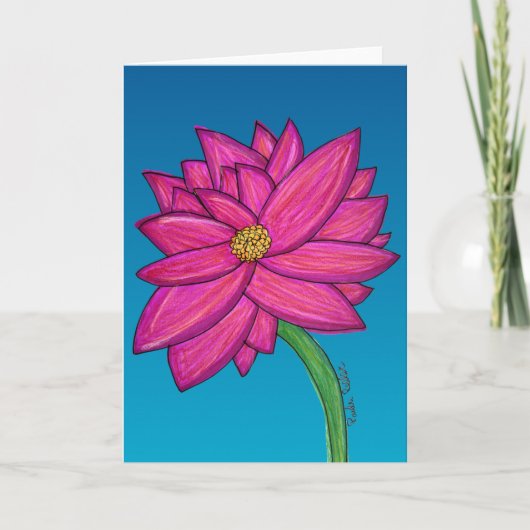 Fuchsia-rosa Blume mit blauem Hintergrund Karte (Vorderseite)
