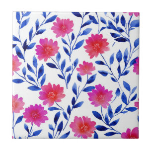Fuchsia Rosa Chic Frühlingsblumen Aquarell Floral Fliese
