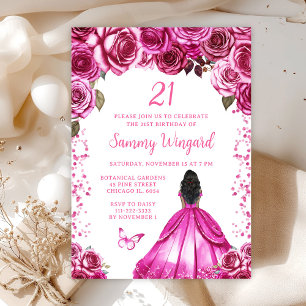Fuchsia Rosa Dunkle Haut Prinzessin Geburtstagsfei Einladung