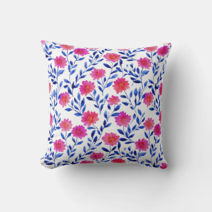 Fuchsia Rosa Elegante Frühlingsblumen Aquarell Kissen