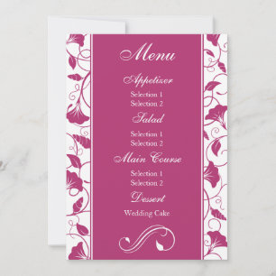 Fuchsia Rosa Florales Hochzeitsempfang Abendmenü Einladung