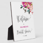 Fuchsia Rosa Florales Willkommensschild für Braut Fotoplatte (Seite)