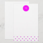 Fuchsia Rosa Glitzer Herzstück mit Monogramm Briefpapier (Vorne/Hinten)