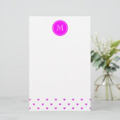 Fuchsia Rosa Glitzer Herzstück mit Monogramm Briefpapier (Stehend Vorderseite)