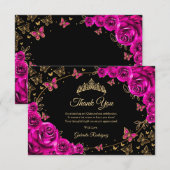 Fuchsia Rosa Gold Quinceanera Dankeskarte (Vorne/Hinten)