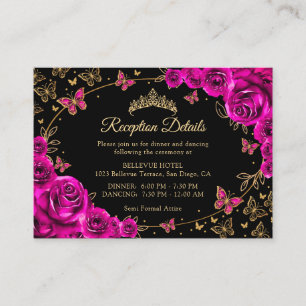 Fuchsia Rosa Gold Quinceanera Empfangsdetails Begleitkarte